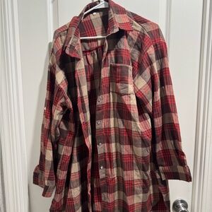Source Unknown Red and Brown Plaid Button-Down Shirt